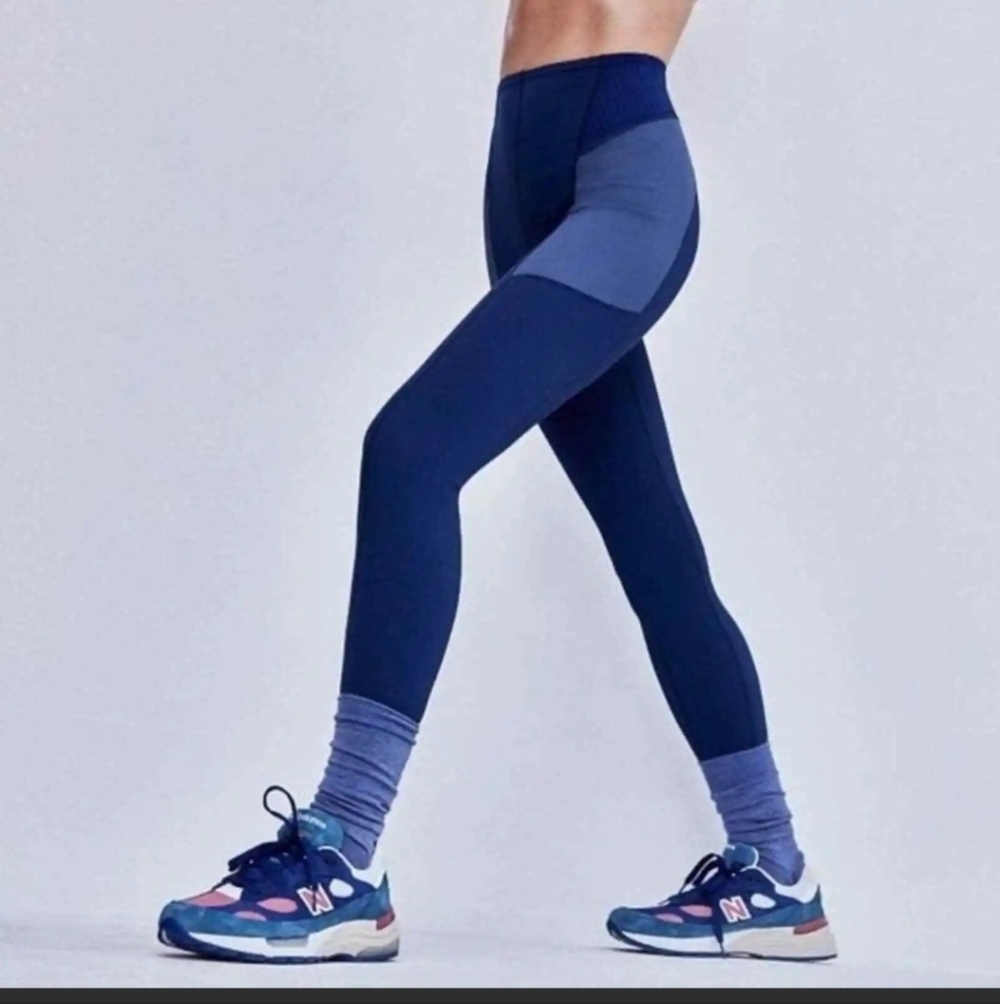 For Love and Lemons blue ribbed knit Payton high waisted leggings size XS NWOT